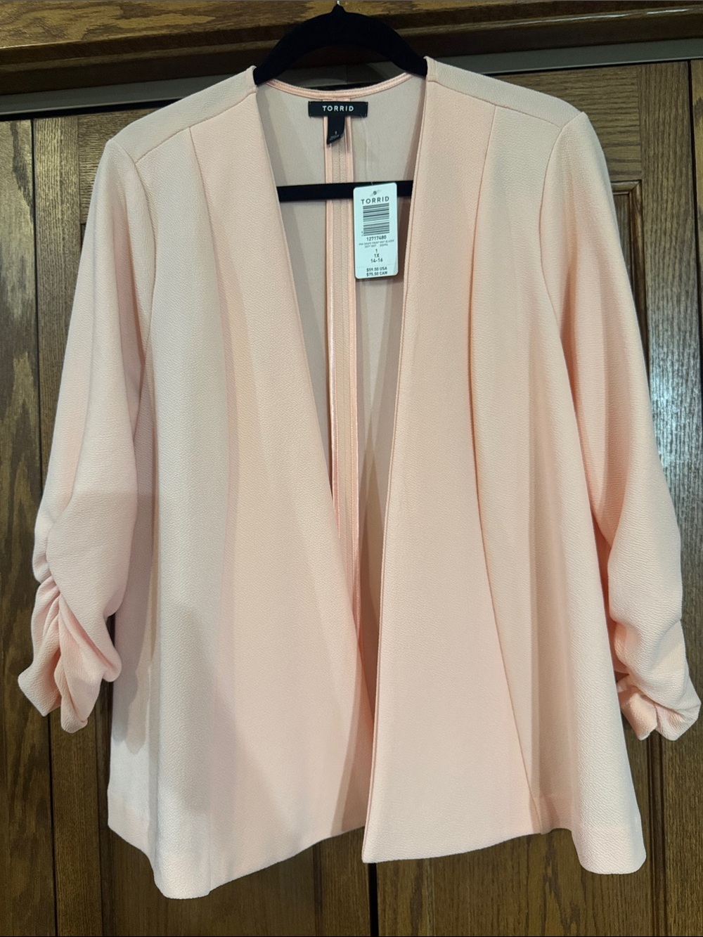 torrid Blush Pink Draped Open-Front Blazer
